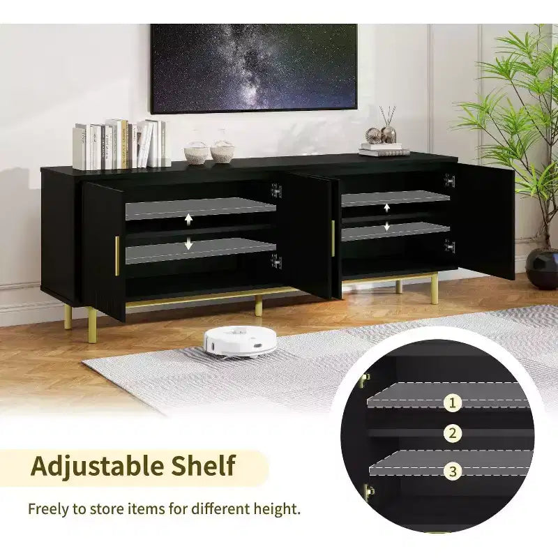 Meuble TV cannelé Dyonery 70, meuble de divertissement avec étagère de rangement réglable, console TV moderne pour salon et chambre à coucher, blanc