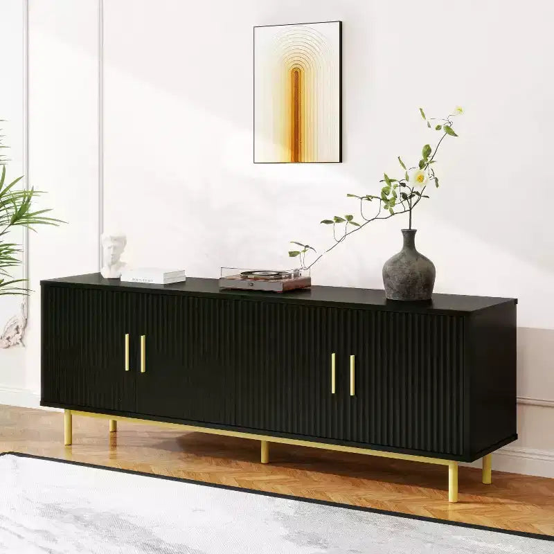 Meuble TV cannelé Dyonery 70, meuble de divertissement avec étagère de rangement réglable, console TV moderne pour salon et chambre à coucher, blanc
