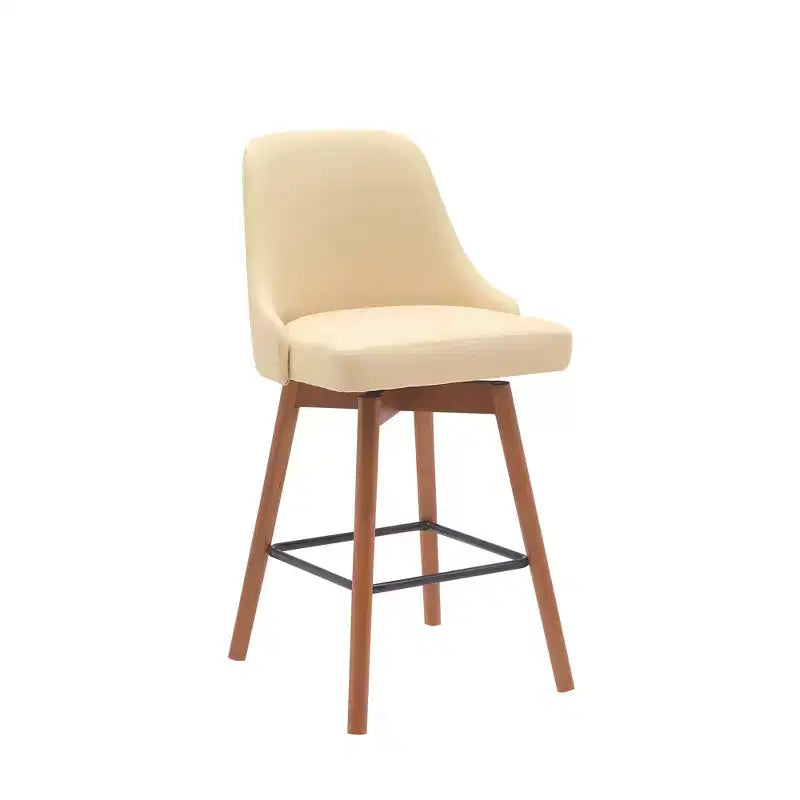 Tabouret de bar pivotant HomeRoots 26, hauteur comptoir, en similicuir crème et bois marron avec bois massif