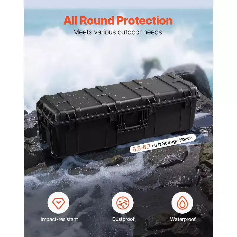 Valise rigide étanche VEVOR, mallette de protection robuste avec mousse prédécoupée et poignées de traction rétractables pour le voyage, la chasse, l'armée, noire
