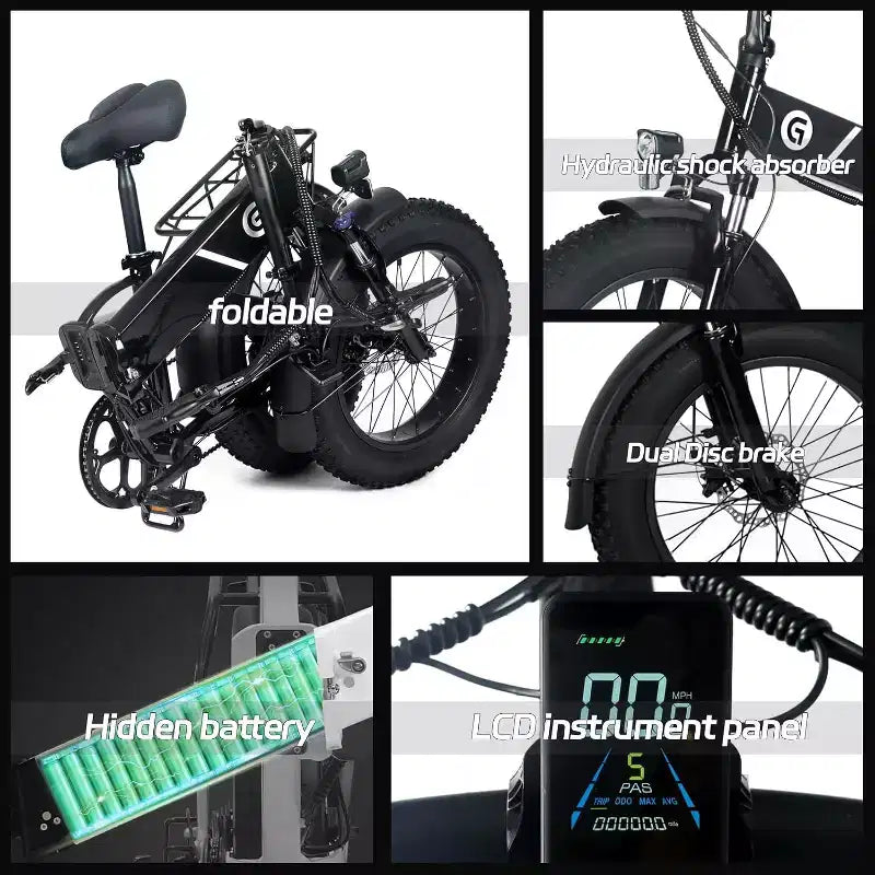 Vélo électrique pour adultes, Ebike pliant avec pneus larges 20 x 4.0, batterie amovible 500W 48V et 7 vitesses, idéal pour les trajets quotidiens