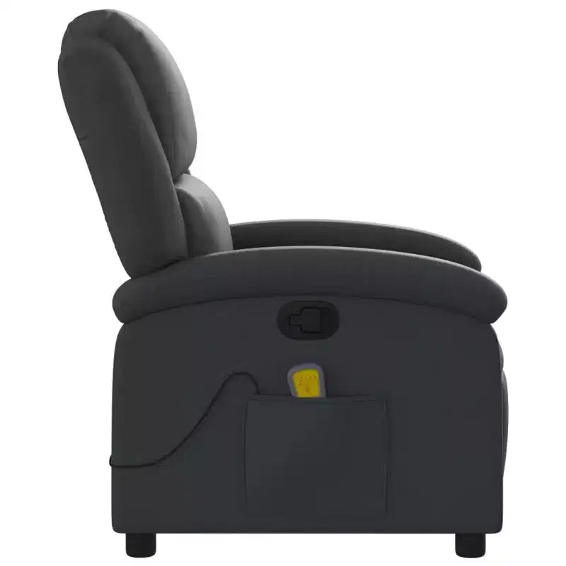 vidaXL Fauteuil de massage inclinable en cuir véritable noir - Inclinaison manuelle, fonction de vibration, poche latérale, cadre robuste