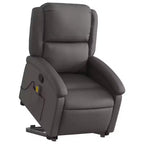 vidaXL Fauteuil inclinable de massage électrique gris en cuir véritable - Fauteuil releveur motorisé, inclinaison manuelle, massage par vibration, rembourrage en mousse