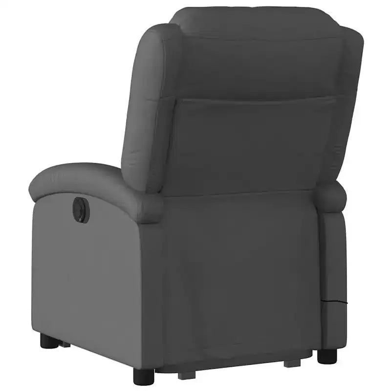 vidaXL Fauteuil inclinable de massage électrique gris en cuir véritable - Fauteuil releveur motorisé, inclinaison manuelle, massage par vibration, rembourrage en mousse