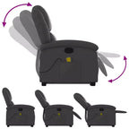 vidaXL Fauteuil inclinable de massage électrique gris en cuir véritable - Fauteuil releveur motorisé, inclinaison manuelle, massage par vibration, rembourrage en mousse