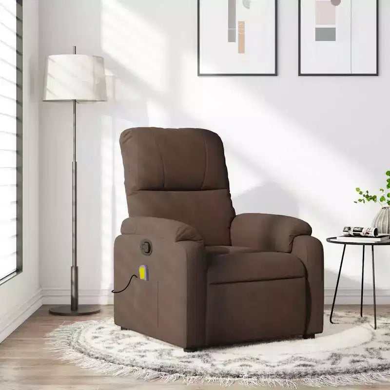 vidaXL Fauteuil inclinable de massage - Fauteuil inclinable manuel en microfibre marron avec massage vibrant et poche latérale pour salon, salle de détente
