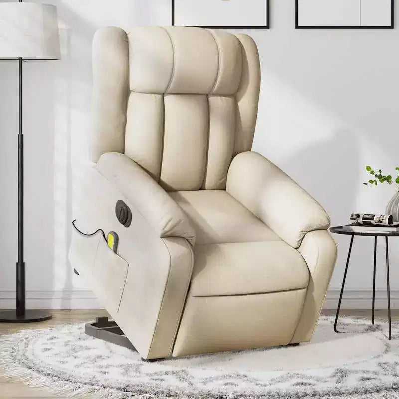 vidaXL Fauteuil inclinable de massage électrique Power Lift - Tissu crème, réglages motorisés, massage vibrant, robuste, conception confortable pour les personnes âgées