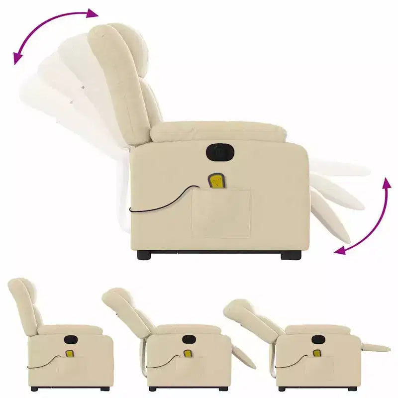 vidaXL Fauteuil inclinable de massage électrique Power Lift - Tissu crème, réglages motorisés, massage vibrant, robuste, conception confortable pour les personnes âgées
