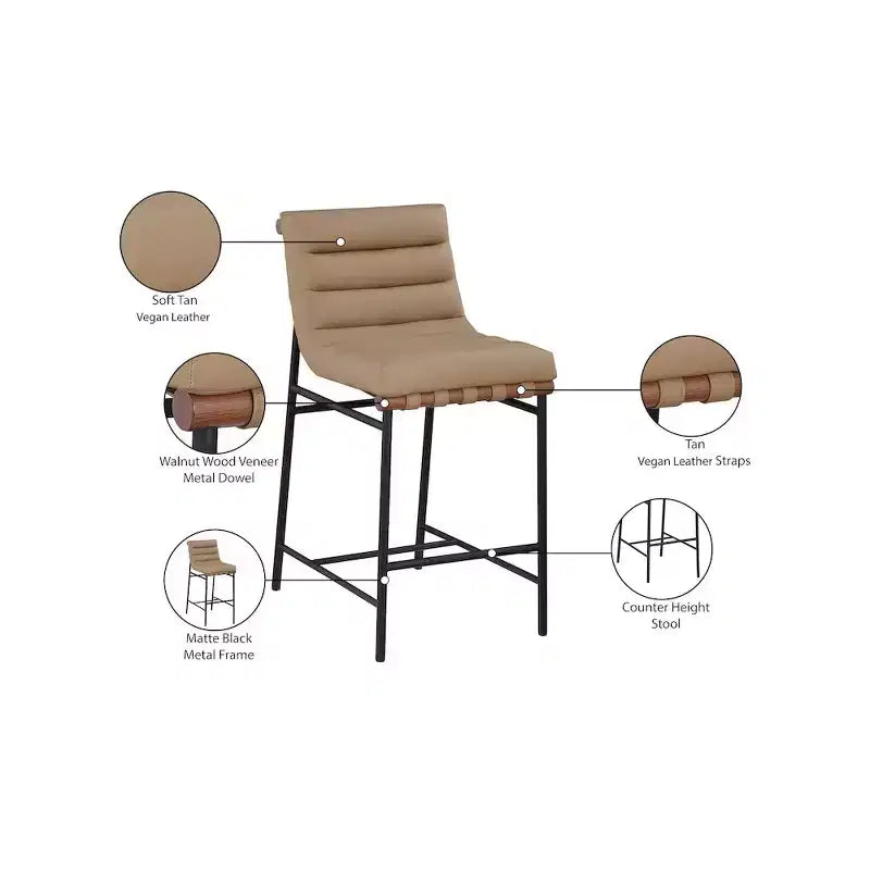 Tabouret de comptoir en cuir végétalien Burke Tan de Meridian Furniture