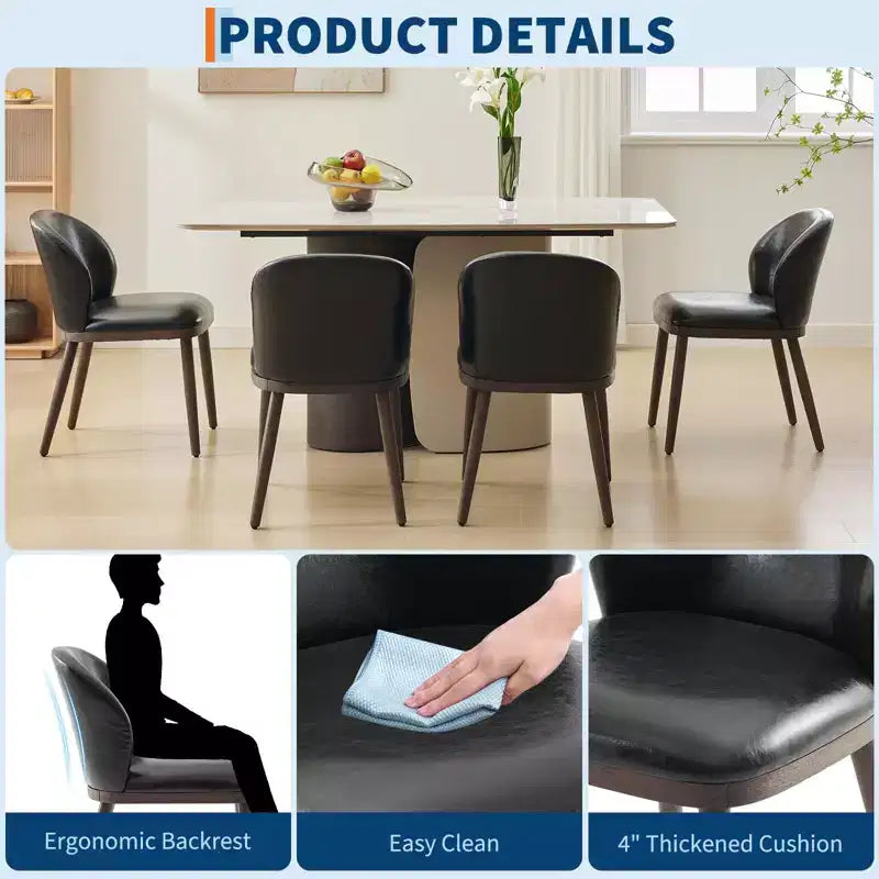 Lot de 2 chaises de salle à manger modernes, chaises rembourrées avec pieds en bois, dossier ergonomique, capacité de 120 kg pour cuisine, salle à manger, restaurant