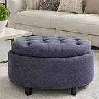 Pouf de rangement rond en tissu 3-en-1 25x25, couvercle/plateau réversible, repose-pieds et petite table basse avec rangement intégré