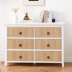 Commode de Chambre, Commode Double 6 Tiroirs Panneau à Tiroirs Cannelés, Grande Commode Moderne avec Tiroirs Profonds, Meuble TV Commode