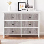 Dresser for Bedroom, 6 Drawer Double Dresser Fluted Drawers Panel, Wide Modern Chest of Drawers with Deep Drawers, Dresser TV Stand