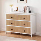Commode de Chambre, Commode Double 6 Tiroirs Panneau à Tiroirs Cannelés, Grande Commode Moderne avec Tiroirs Profonds, Meuble TV Commode