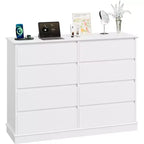 Commode à 8 tiroirs pour chambre à coucher, chiffonnier avec tiroirs profonds, grande commode double pour placard avec plateau large