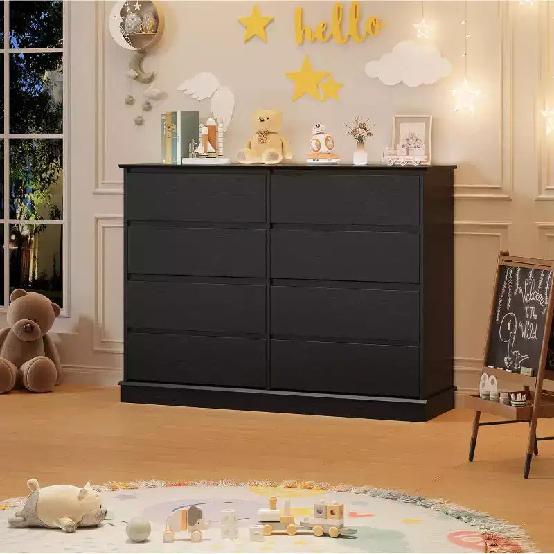 Commode à 8 tiroirs pour chambre à coucher, chiffonnier avec tiroirs profonds, grande commode double pour placard avec plateau large