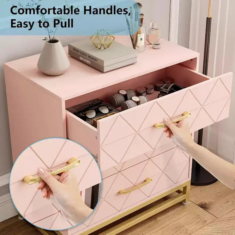 Commode à 3 tiroirs, meuble de rangement pour chambre à coucher, poignées et pieds en métal, pour chambre, salon, entrée, gain de place