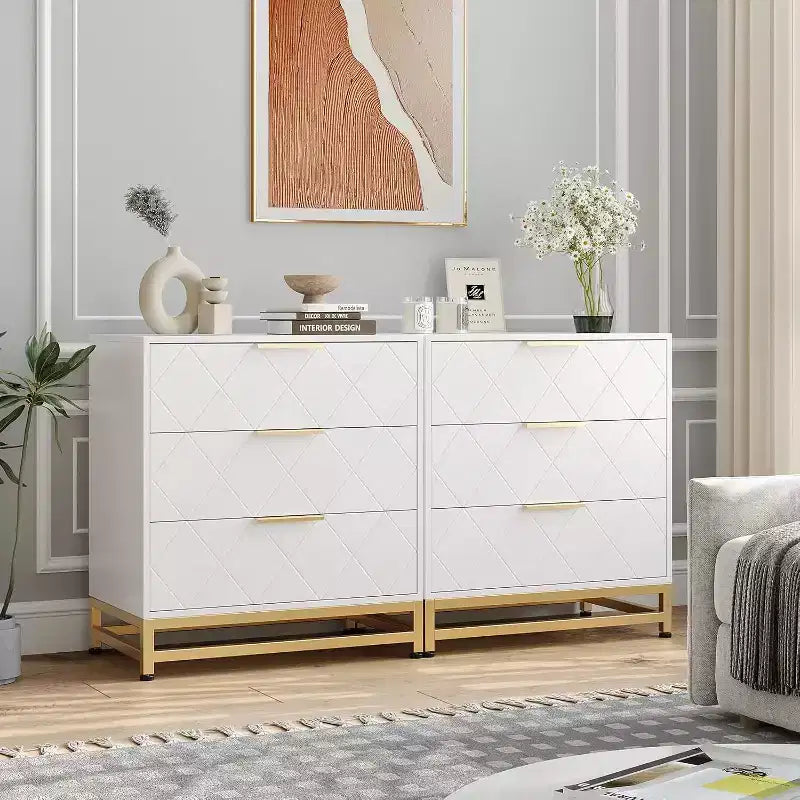 Commode à 3 tiroirs, meuble de rangement pour chambre à coucher, poignées et pieds en métal, pour chambre, salon, entrée, gain de place