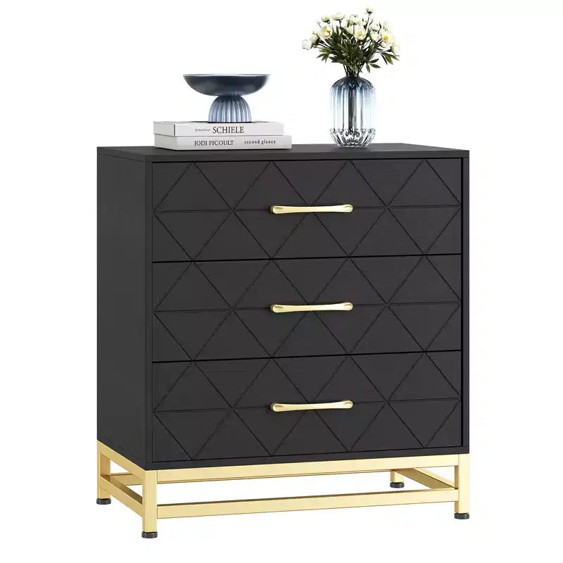 Commode à 3 tiroirs, meuble de rangement pour chambre à coucher, poignées et pieds en métal, pour chambre, salon, entrée, gain de place