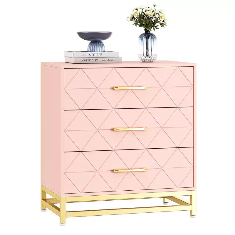 Commode à 3 tiroirs, meuble de rangement pour chambre à coucher, poignées et pieds en métal, pour chambre, salon, entrée, gain de place