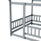 Lit double et lit au sol Whisen, structure en bois avec clôture pour des espaces de sommeil sûrs et imaginatifs pour les enfants