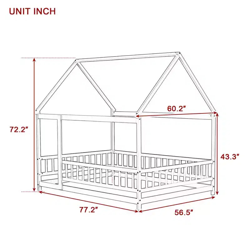 Lit double et lit au sol Whisen, structure en bois avec clôture pour des espaces de sommeil sûrs et imaginatifs pour les enfants