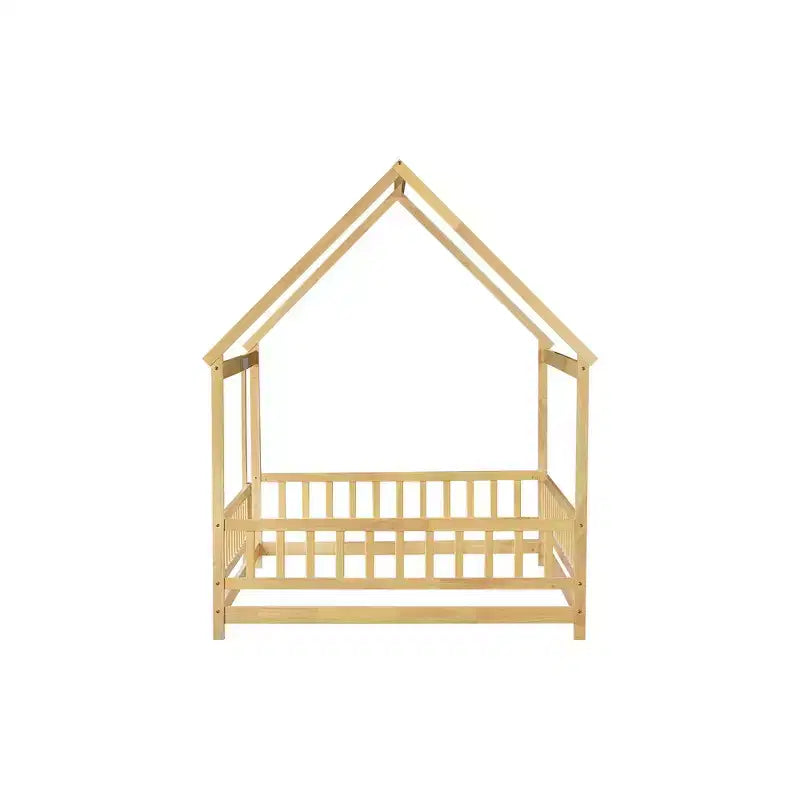 Lit double et lit au sol Whisen, structure en bois avec clôture pour des espaces de sommeil sûrs et imaginatifs pour les enfants
