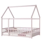 Lit double et lit au sol Whisen, structure en bois avec clôture pour des espaces de sommeil sûrs et imaginatifs pour les enfants