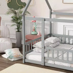 Lit double et lit au sol Whisen, structure en bois avec clôture pour des espaces de sommeil sûrs et imaginatifs pour les enfants