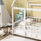 Lit double et lit au sol Whisen, structure en bois avec clôture pour des espaces de sommeil sûrs et imaginatifs pour les enfants