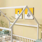 Lit double et lit au sol Whisen, structure en bois avec clôture pour des espaces de sommeil sûrs et imaginatifs pour les enfants