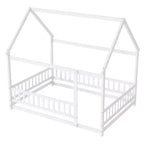 Lit double et lit au sol Whisen, structure en bois avec clôture pour des espaces de sommeil sûrs et imaginatifs pour les enfants