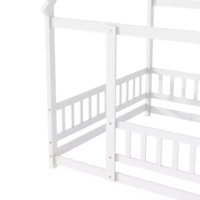 Lit double et lit au sol Whisen, structure en bois avec clôture pour des espaces de sommeil sûrs et imaginatifs pour les enfants