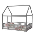Lit double et lit au sol Whisen, structure en bois avec clôture pour des espaces de sommeil sûrs et imaginatifs pour les enfants