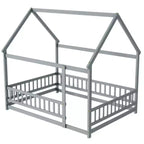 Lit double et lit au sol Whisen, structure en bois avec clôture pour des espaces de sommeil sûrs et imaginatifs pour les enfants