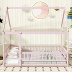 Lit double et lit au sol Whisen, structure en bois avec clôture pour des espaces de sommeil sûrs et imaginatifs pour les enfants