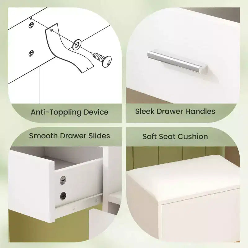 Coiffeuse avec tabouret et prise électrique Costway 43,5", 2 étagères ouvertes
