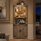 67 Tall Corner Storage Cabinet, Farmhouse Corner Hutch Display Cabinet with Glass Doors, Wooden Storage Organizer