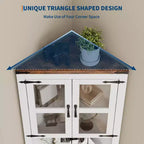 67 Tall Corner Storage Cabinet, Farmhouse Corner Hutch Display Cabinet with Glass Doors, Wooden Storage Organizer