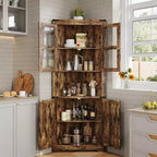 67 Tall Corner Storage Cabinet, Farmhouse Corner Hutch Display Cabinet with Glass Doors, Wooden Storage Organizer