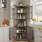 67 Tall Corner Storage Cabinet, Farmhouse Corner Hutch Display Cabinet with Glass Doors, Wooden Storage Organizer