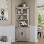67 Tall Corner Storage Cabinet, Farmhouse Corner Hutch Display Cabinet with Glass Doors, Wooden Storage Organizer