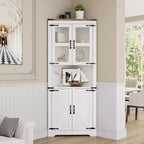 67 Tall Corner Storage Cabinet, Farmhouse Corner Hutch Display Cabinet with Glass Doors, Wooden Storage Organizer