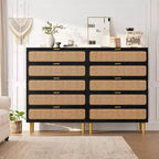 Commode 5 tiroirs en rotin pour chambre à coucher, grande commode en bois avec large plateau pour chambre à coucher, salon, couloir ou chambre d'enfant
