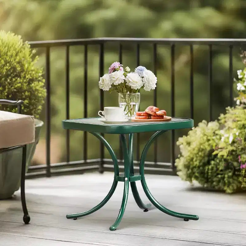 VINGLI Table d'appoint d'extérieur, Table de patio de 18 po avec cadre en acier et plateau en verre trempé, Petites tables résistantes aux intempéries pour balcon, jardin, piscine