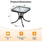 VINGLI Table d'appoint d'extérieur, Table de patio de 18 po avec cadre en acier et plateau en verre trempé, Petites tables résistantes aux intempéries pour balcon, jardin, piscine