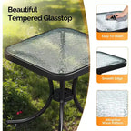 VINGLI Table d'appoint d'extérieur, Table de patio de 18 po avec cadre en acier et plateau en verre trempé, Petites tables résistantes aux intempéries pour balcon, jardin, piscine