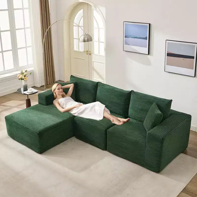 Sectional Sofa - L Shaped Boneless Cloud Couch with 67.5 Chaise, Reversible L/R Facing, No Assembly Required, Corduroy Fabric
