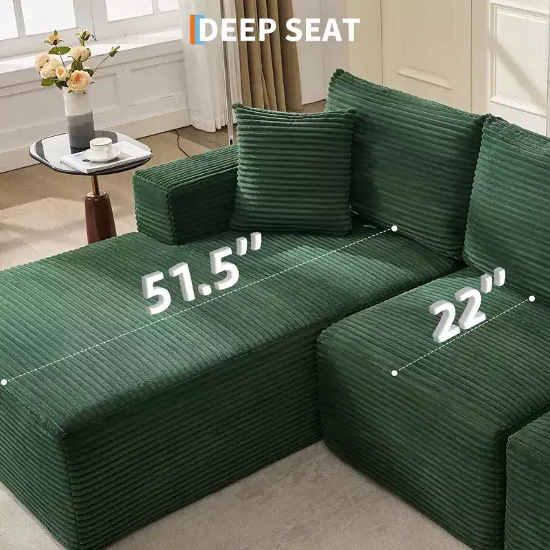 Sectional Sofa - L Shaped Boneless Cloud Couch with 67.5 Chaise, Reversible L/R Facing, No Assembly Required, Corduroy Fabric