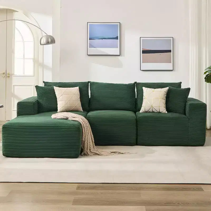 Sectional Sofa - L Shaped Boneless Cloud Couch with 67.5 Chaise, Reversible L/R Facing, No Assembly Required, Corduroy Fabric